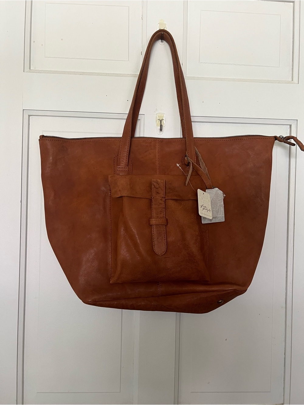 We The Free Emerson Leather Tote Bag in Cognac Brown - Spacious Everyday Carry